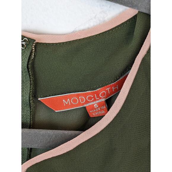 Modcloth Jumpsuit Intrigue Mastery Chiffon Wide Leg Olive Green Boho Size S - Picture 11 of 13